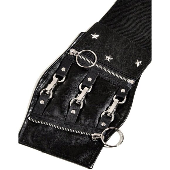 Zip Up Faux Leather Corset Belt Buckles Star Studs Stretchy Halloween Costume - Picture 3 of 5